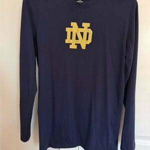 Notre Dame Under Armour Navy Long Sleeve Tee with Gold ND Logo